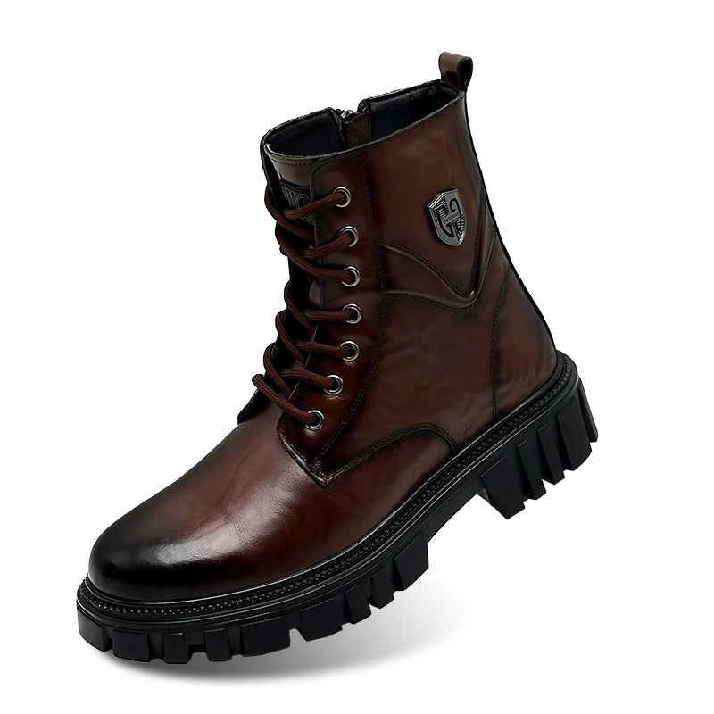 High Quality Brand Men's Leather Casual Shoes Outdoor Workwear Shoes Thick Soled Wear-resistant Men's Motorcycle Boots Handsome