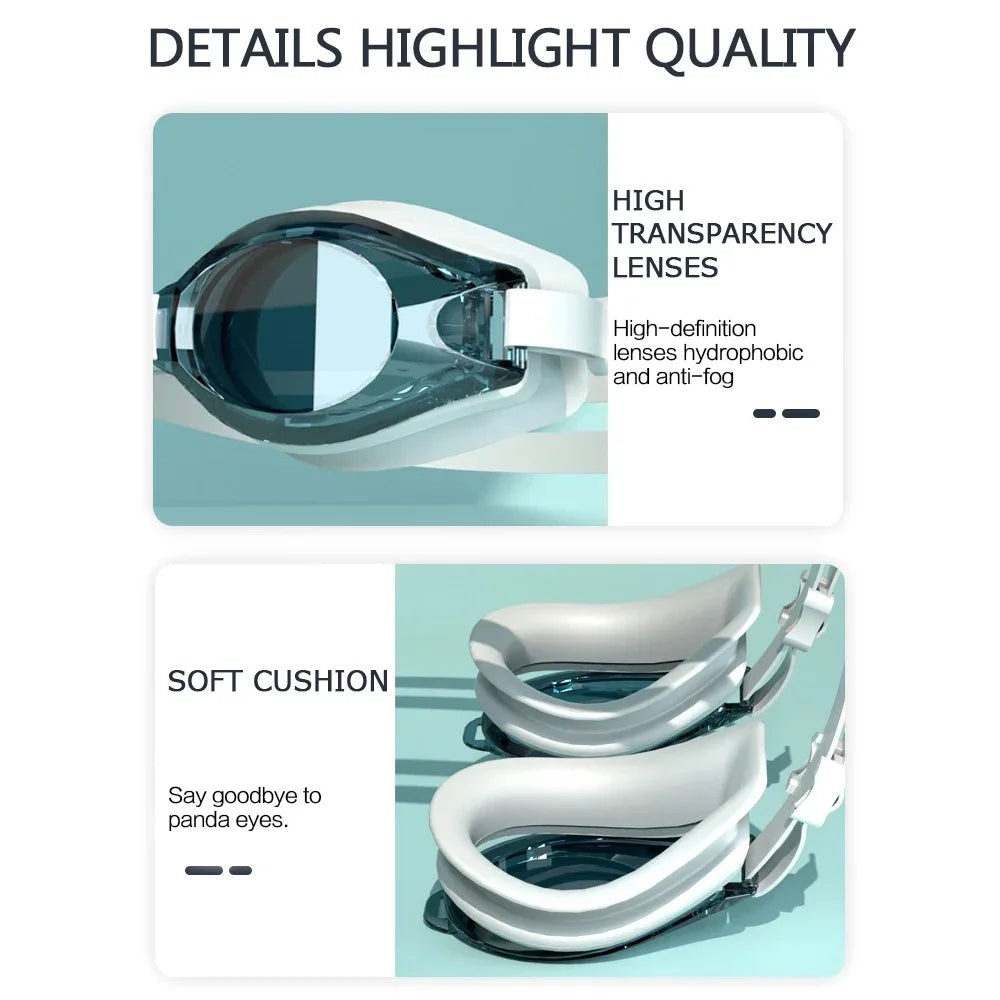 High Definition Anti Fog Swimming Goggles with Comfortable Silicone Seal Includes Swim Cap and Storage Box