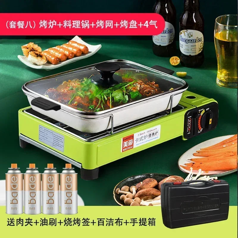 Portable Barbecue Stove, Smokeless Grill, Dual-Purpose Gas Oven for Outdoor Use, Compact Cooking Unit, Korean Style