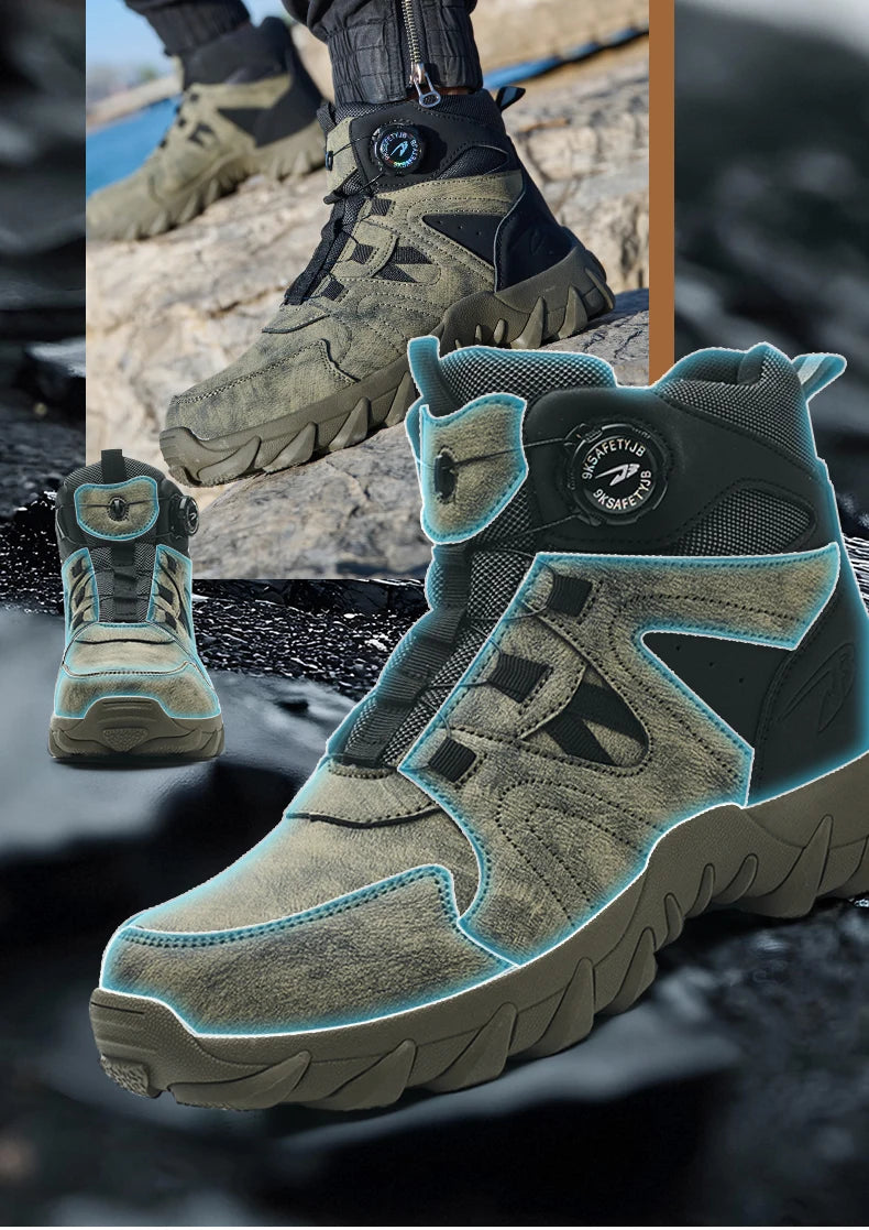 Rotating button Safety Boots Men Outdoor tactical boots Indestructible shoes Puncture-Proof Work Boots Steel toe shoes Sneakers