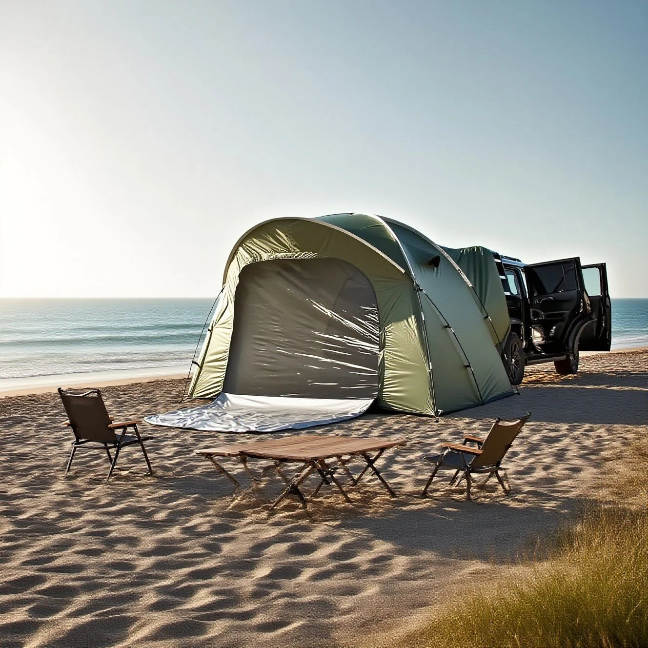 3-4 Person SUV Camping Tent PU4000 Waterproof with Mesh Bug Door, Cross-Ventilated Quick-Pitch Design, Built-In Floor