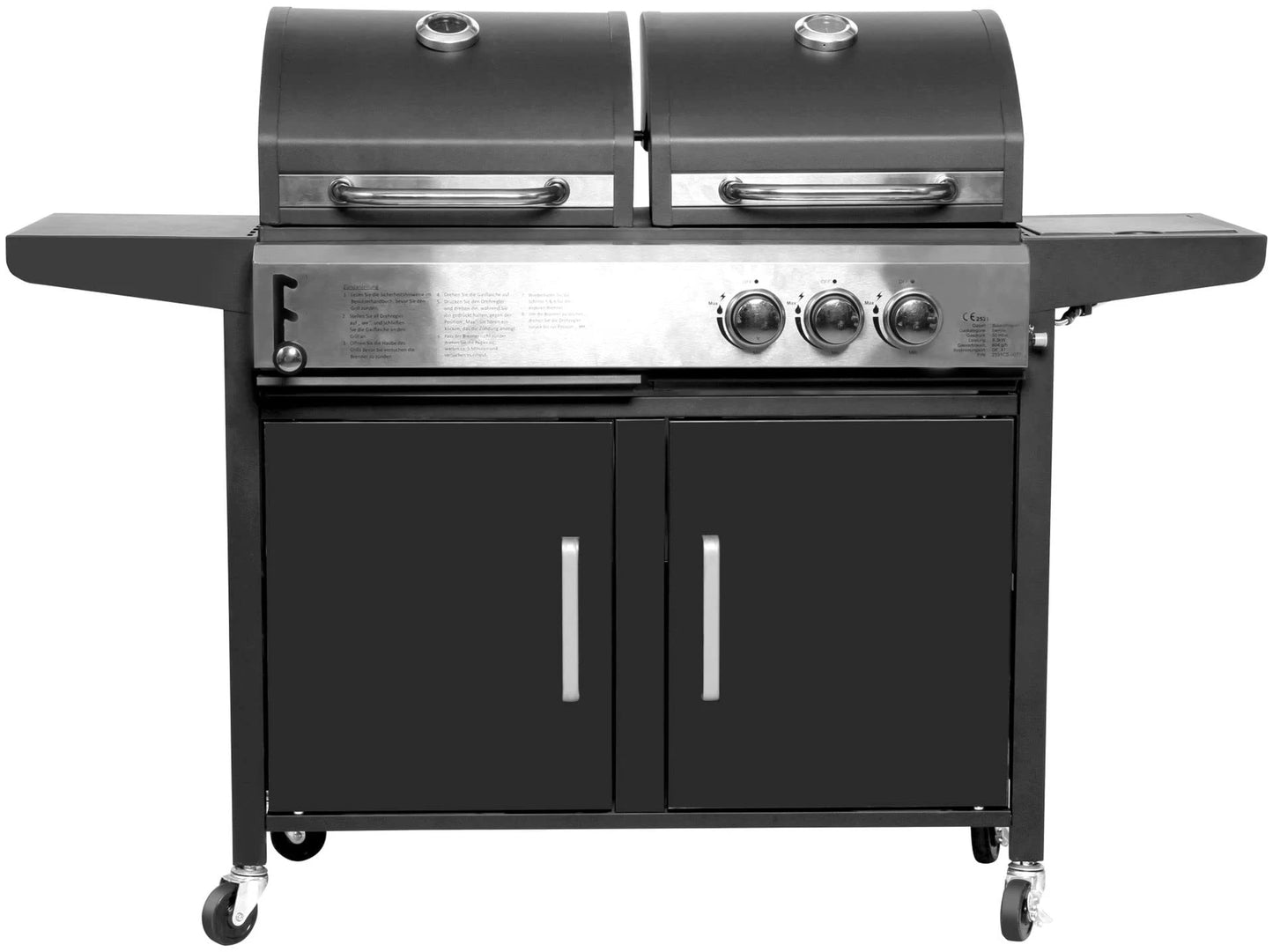 BBQ Grill  Outdoor Large Hybrid 4 Burner Trolley Smokeless Dual Fuel Charcoal and Gas Combo with Side Burner