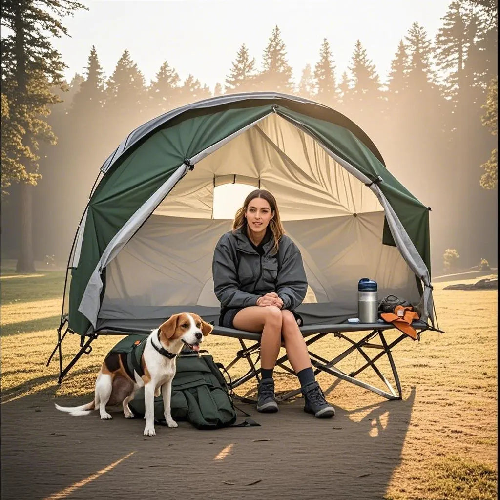 All-Season Camping Cot Tent 1-Person - Sturdy Cross-Braced Structure, for Fishing or Outdoor Activities,, Compact & Portable