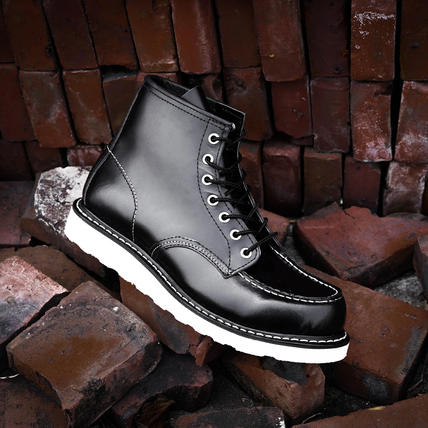 Durable Goodyear-Welted Stitchdown Rugged Style Work Boots Heritage Genuine Leather Moctoeboots Red For Men 1907 Shoes