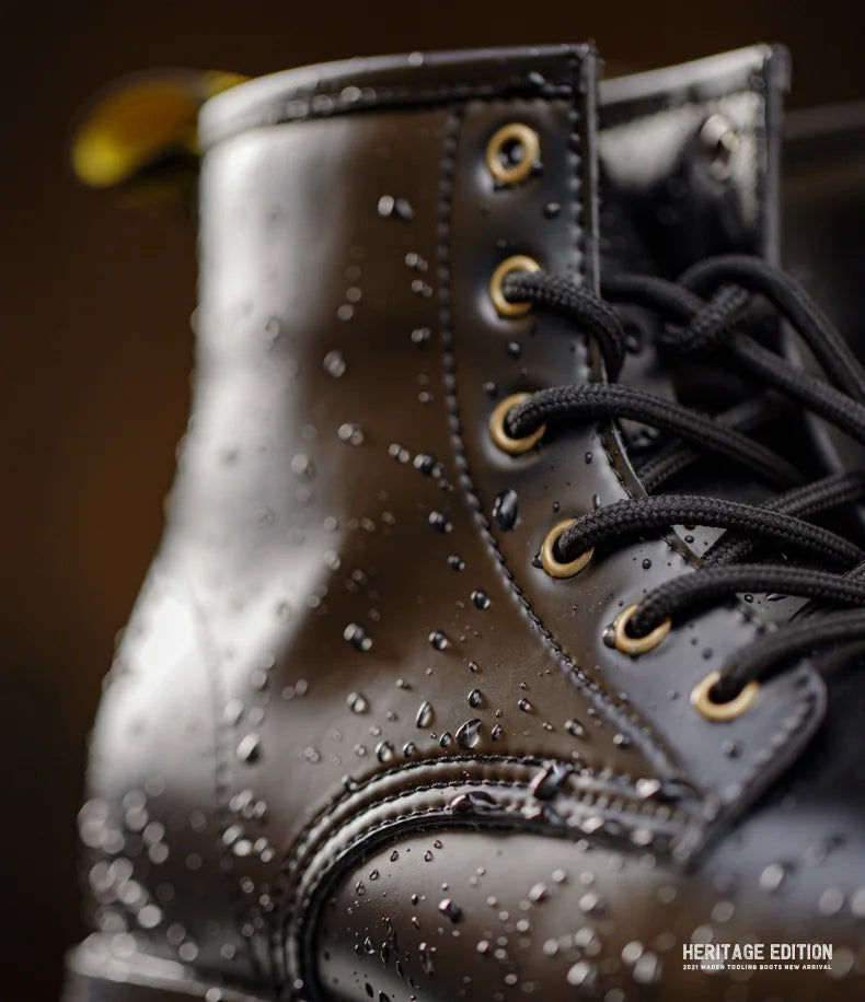 Maden Men's Handmade Cowboy Boots Black Motorcycle Boot British Split Leather TPR Sole Work Safety Boot Mid Outside Shoes