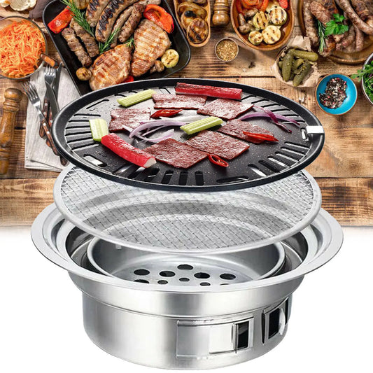 Japanese Korean Stainless Steel Hibachi BBQ Picnic Table Round Grill Outdoor & Indoor Barbecue Stove Cooker Portable