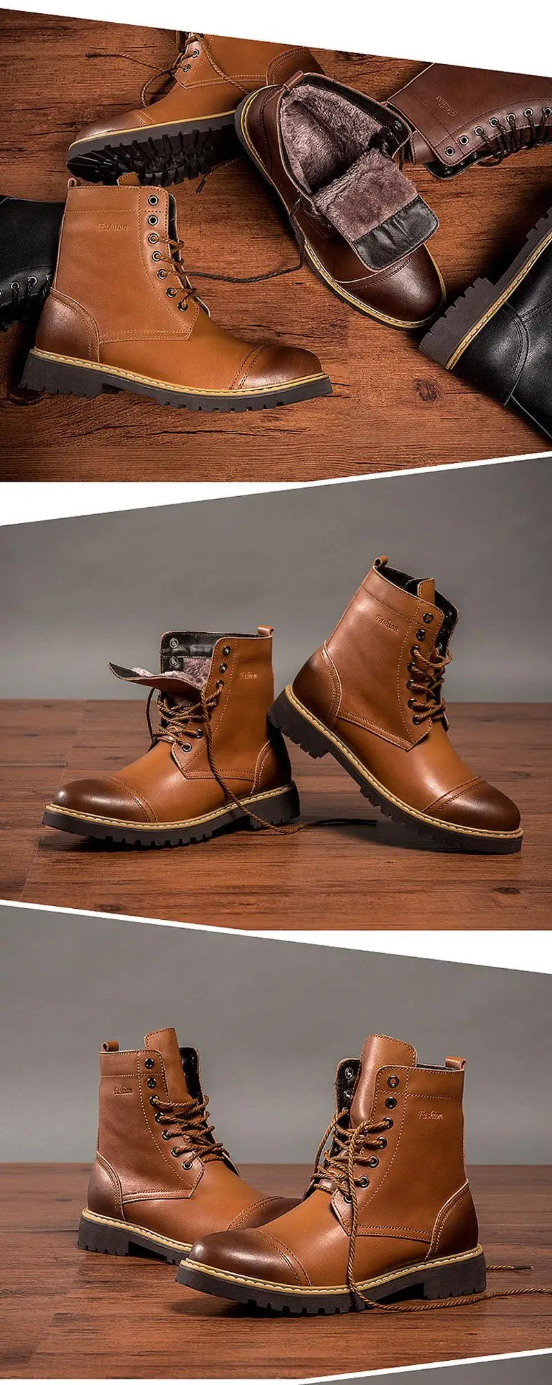 Genuine Leather Men's Boots Plush Warm Winter Boots High Quality Men Motorcycle Boots Fashion Tooling Shoes