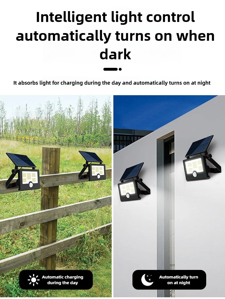 Solar Light Outdoor Foldable Floodlight Waterproof Spotlight Wall Human Body Sensor Lamp for Garden and Courtyard Lighting