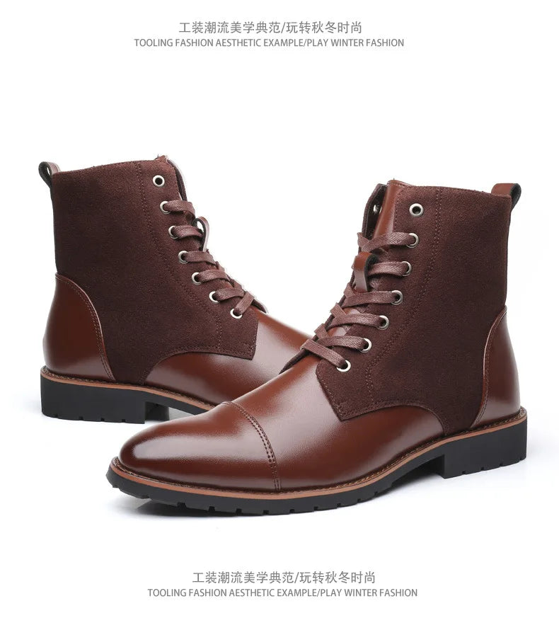 2024 Autumn New Casual Fashion Trend High Top Men's Shoes Leather Boots Large Size 38-48