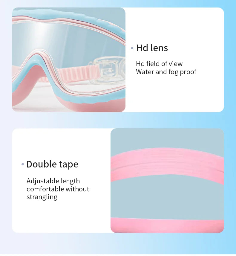 Kids Swimming Goggles for Boys & Girls (3-15 Years) - Big Frame HD View, Anti-Fog, No-Leak, Comfortable Silicone Swim Goggles