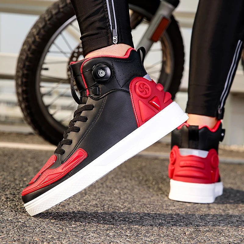 Men Motorcycle boots Breathable Anti-fall Rider Road Racing Casual Shoes Boots Gear Shift Rubber Sole black Motorbike Shoes