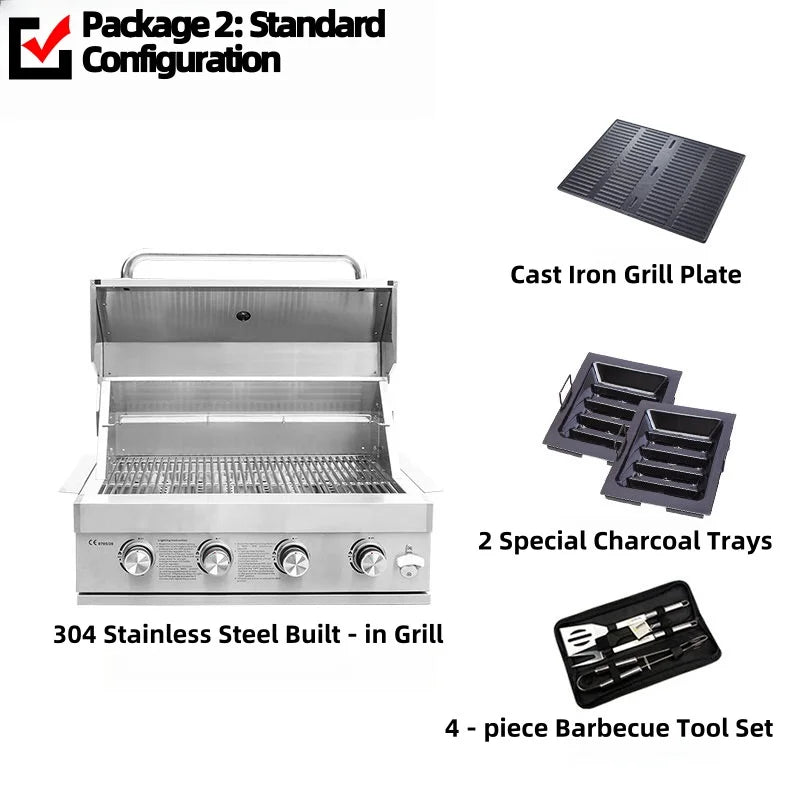 2025 Newest 304 Stainless Steel Built-in Courtyard Grill Gas Charcoal Dual Fuel Smoker BBQ Grill