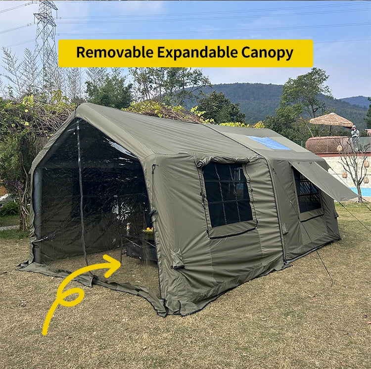 Manufacturer Waterproof Air Tent Outdoor 210g polyester-cotton Glamping Inflatable winter camping Tent 10-12 people frame tent