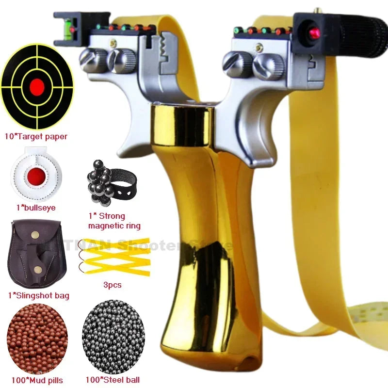 Powerful Laser Slingsshot Upgrade Outdoor Shooting Catapult Double Screw Quick Pressure Rubber Band Hunting Slingshot