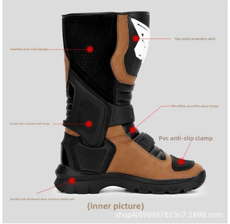 2PCS Waterproof Motorcycle Riding Boots Men Women Genuine Leather Adventure Touring Anti-Slip Protective All-Season CE Certified