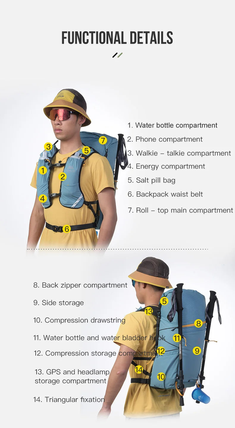 30L Large Capacity Outdoor Climbing Backpack AONIJIE Camping Day pack Travel Bag For Hiking