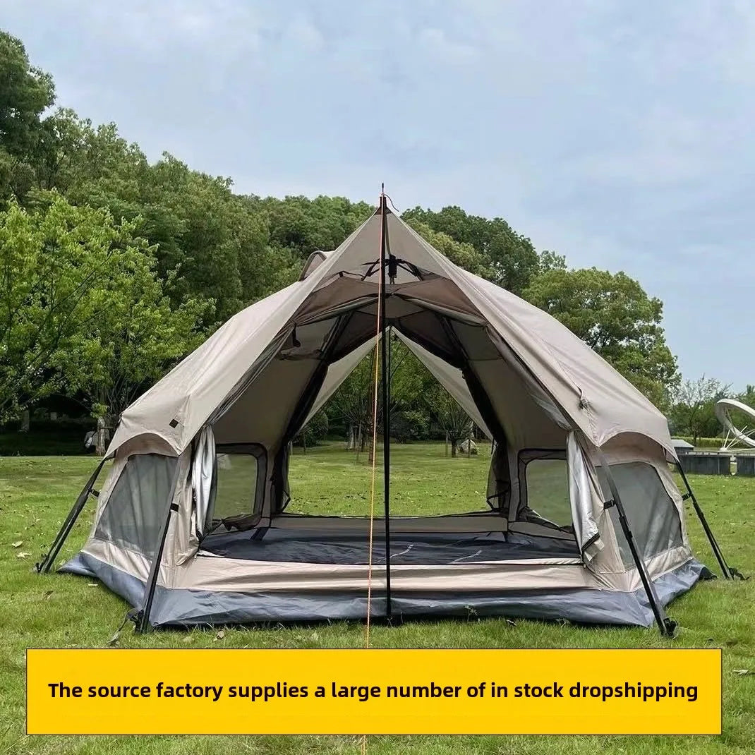 Portable Automatic Pop-up Hexagonal Tent for 5-8 People Double Layer Outdoor Camping Mushroom Tent