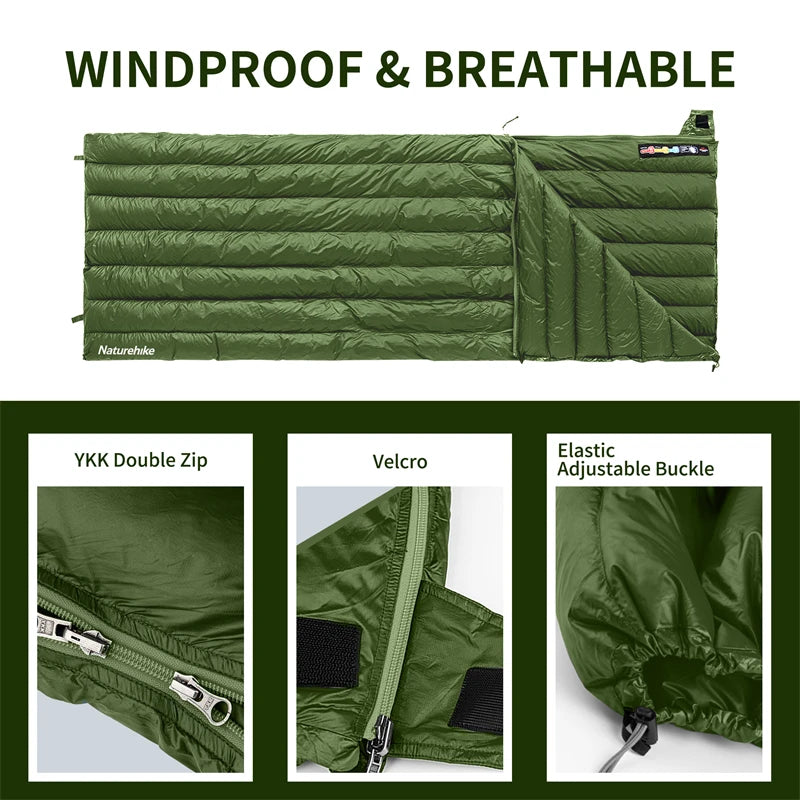 Naturehike Camping Duck Down Sleeping Bag CW295 Spring Warm Waterproof Splicable Double Quilt Ultralight Envelope Sleeping Bag