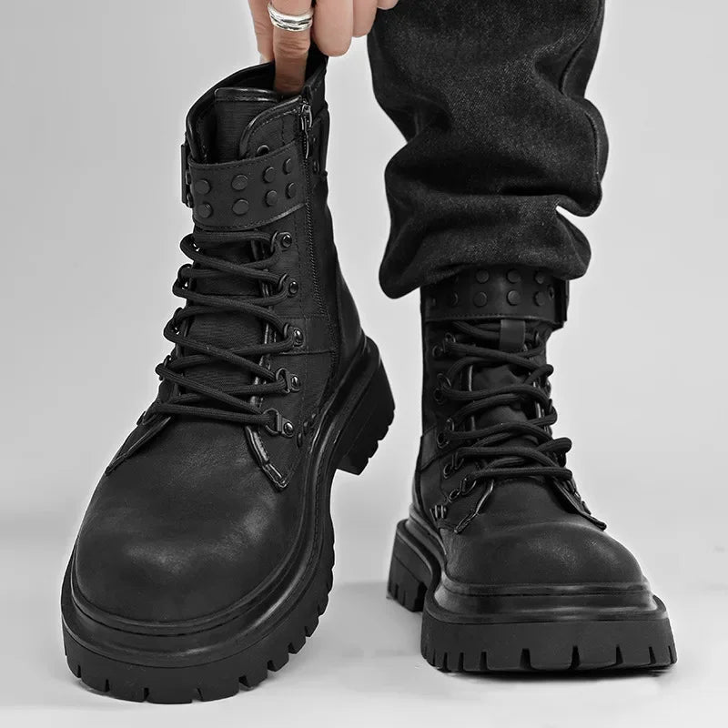 Men's boots 2025 autumn retro British style black workwear boots casual short boots versatile thick soled motorcycle boots