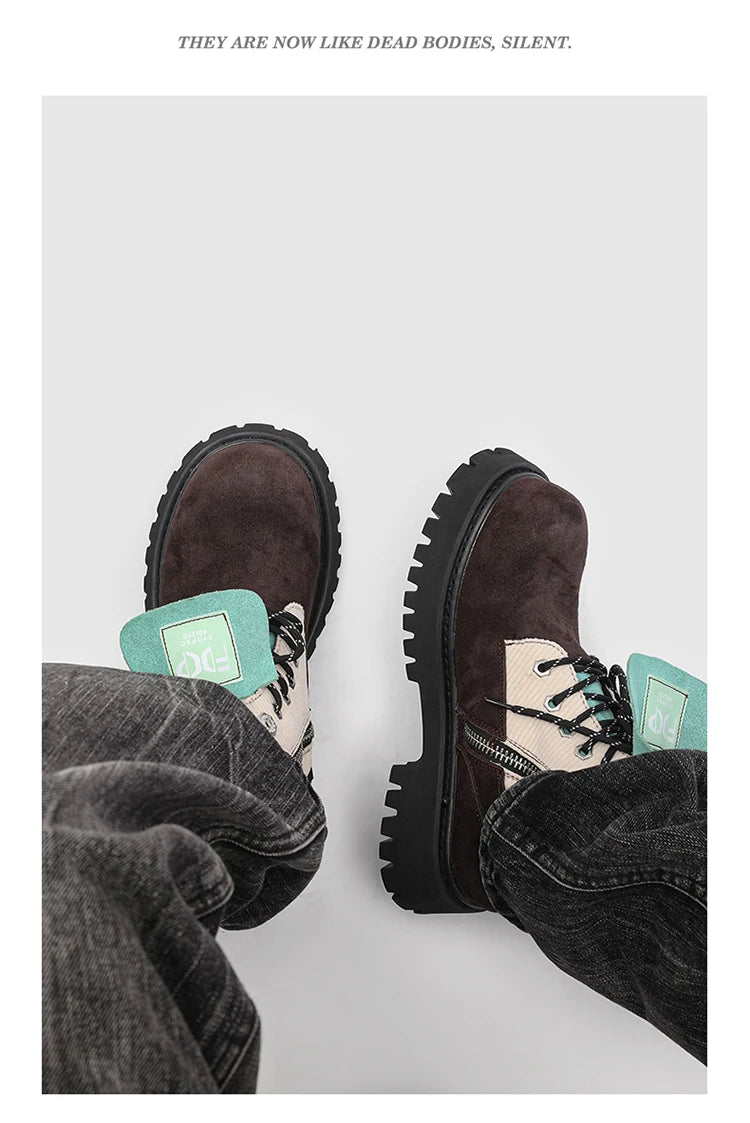 High quality Luxury Leather Boots Man Yellow High top Shoes Winter Men's Ankle Boots Street Motorcycle Shoes botas para hombre