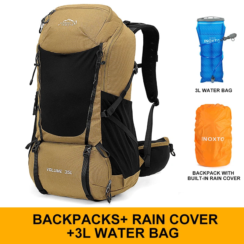 Internal frame waterproof hiking camping backpack with rain cover, large lightweight travel day backpack for climbing
