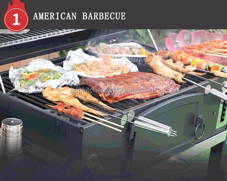 IT-7010 Outdoor Commercial Charcoal Rotisserie Rotating BBQ Grill Cast Iron Barbecue Bbq Charcoal Smokers Grill