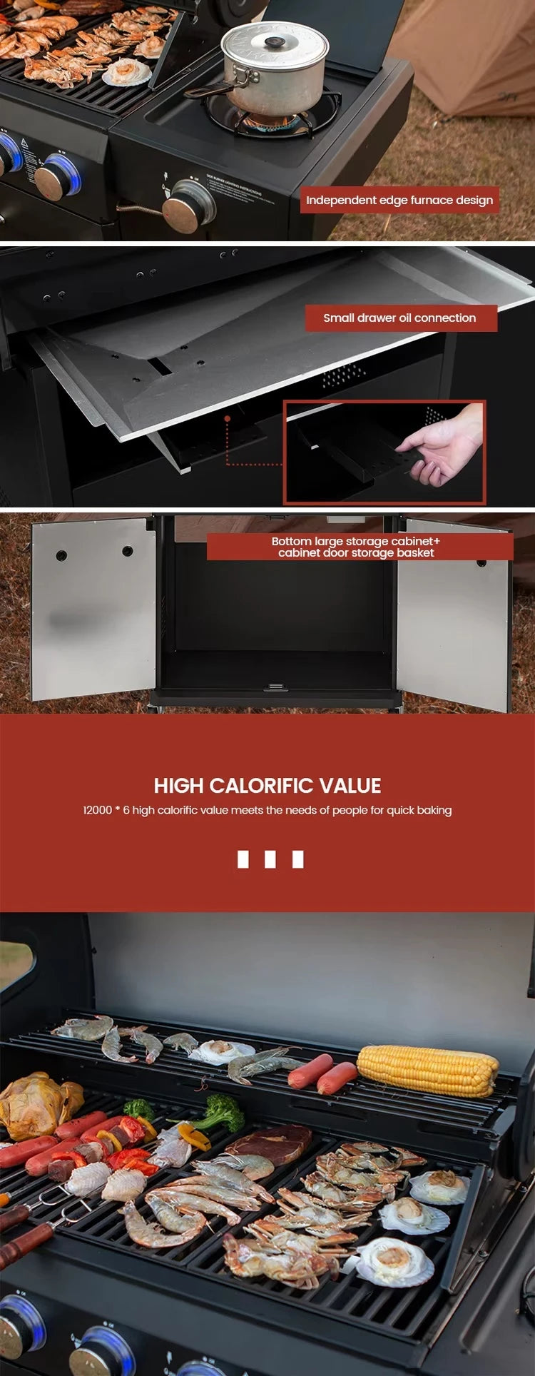 Trolley BBQ Stove  Outdoor Propane Gas BBQ Grill Commercial Gas Barbecue Restaurant  Smokeless 6 burner  BBQ Grills