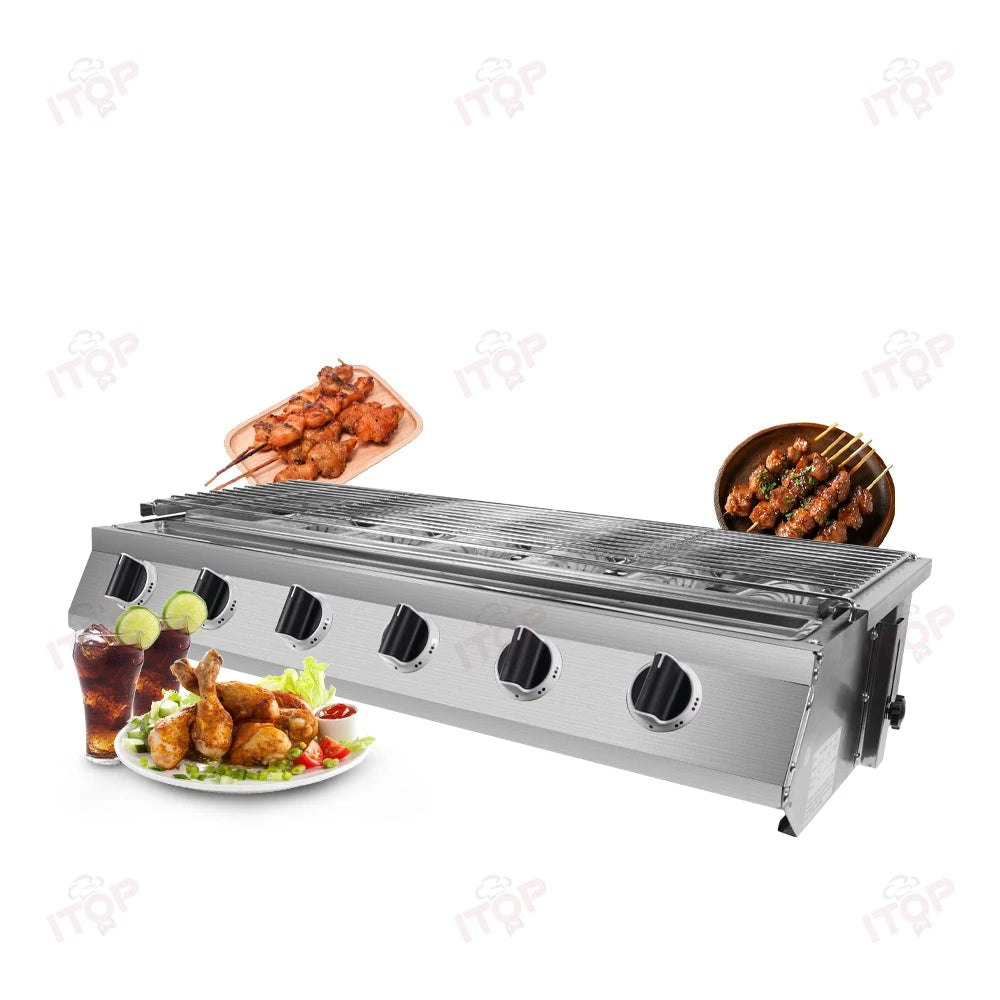 6 Burner Tabletop Barbecue Grill Smokeless Bbq Gas Grill Stainless Steel Automatic Barbecue Grill Machine