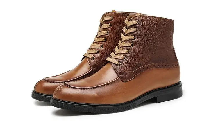 A028 Men's Boots Cow Genuine Leather Lace Up Man Shoes High Calf Male Footwear British New Winter Boots Motorbike Shoes Vintage