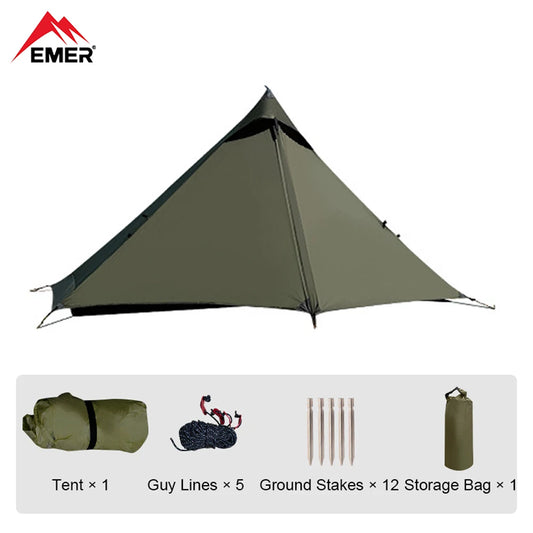 EMER 2 Person 1 Person Outdoor Ultralight Camping Tent 4 Season Professional 20D Silnylon Rodless Tent Hiking Portable Tent