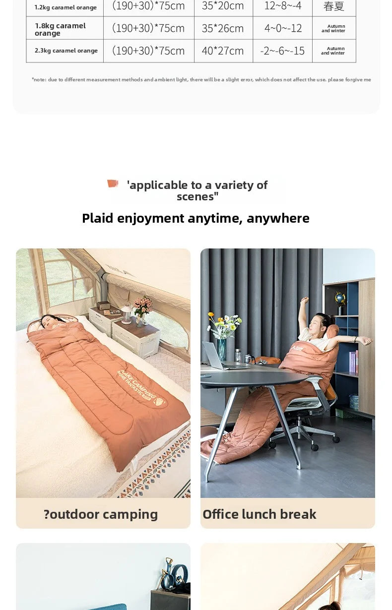 Sleeping bag for all seasons, suitable for adults, outdoor camping, overnight use, car use, and siesta, dual-purpose with warm