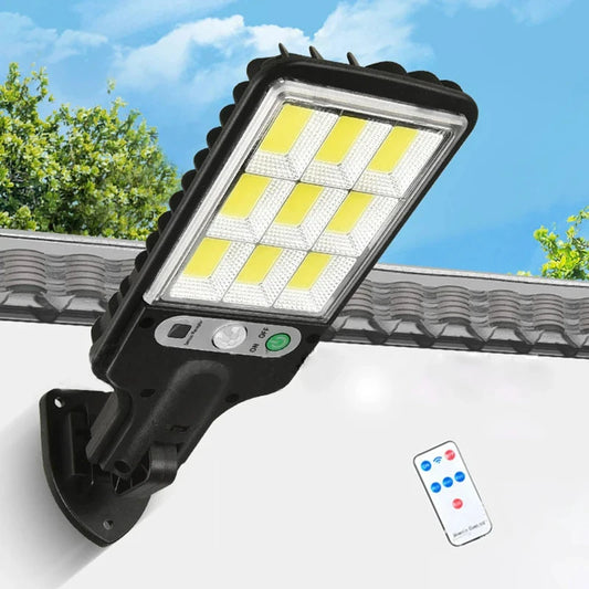 Solar Street Lights Outdoor 108COB LED With Lights Reflector 3 Lighting Modes Human Body PIR Motion Sensor Wall Light for Garden