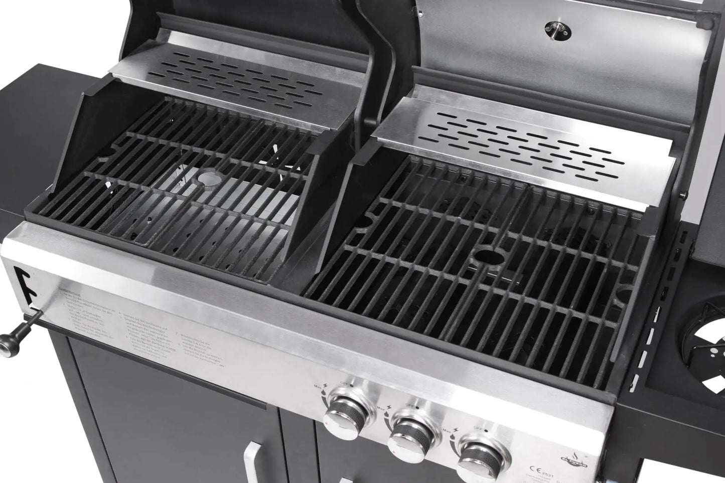 BBQ Grill  Outdoor Large Hybrid 4 Burner Trolley Smokeless Dual Fuel Charcoal and Gas Combo with Side Burner