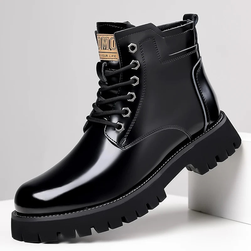 Hot Selling Men's Leather Boots Winter Thick Bottomed Work Boots British Style High Top Shoes Men's Retro Business Boots