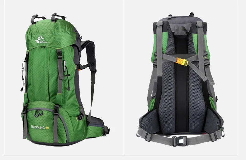 60L Camping Hiking Backpacks Men Outdoor Tourist Backpacks Nylon Sport Bag for Climbing Travelling with Rain Cover Free Knight