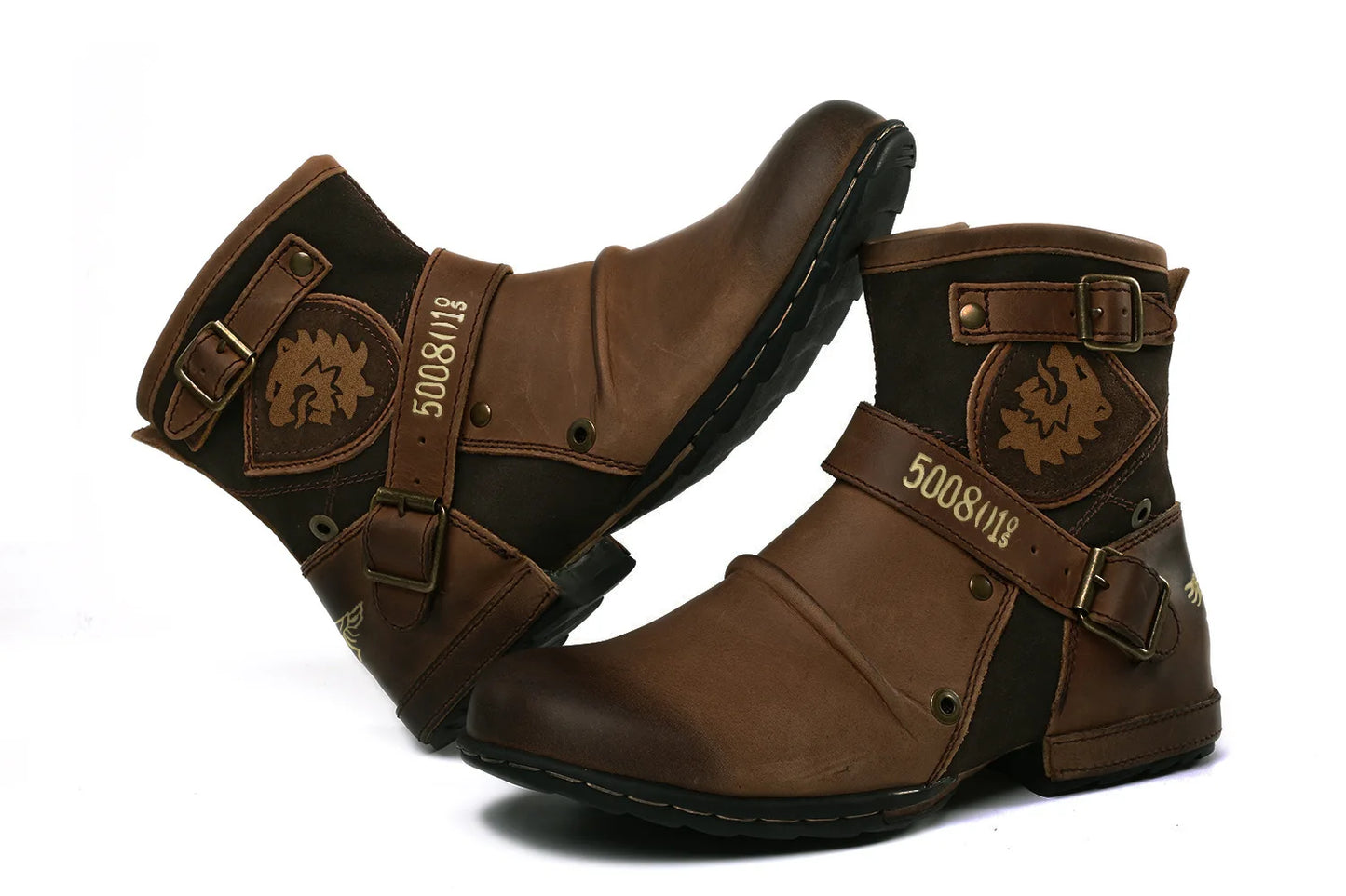 2025 New In Men Boots Luxury Handmade Men Ankle Boots Metal Buckle Zipper Motorcycle Boots Outdoor Plus Size 39-48 Punk Bottines