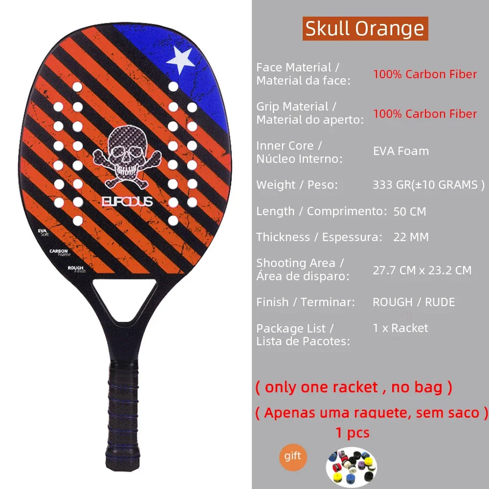 New 18K 12K 3K Full Carbon and Glass Fiber Beach Tennis Racket Matte Face Tennis Racquet