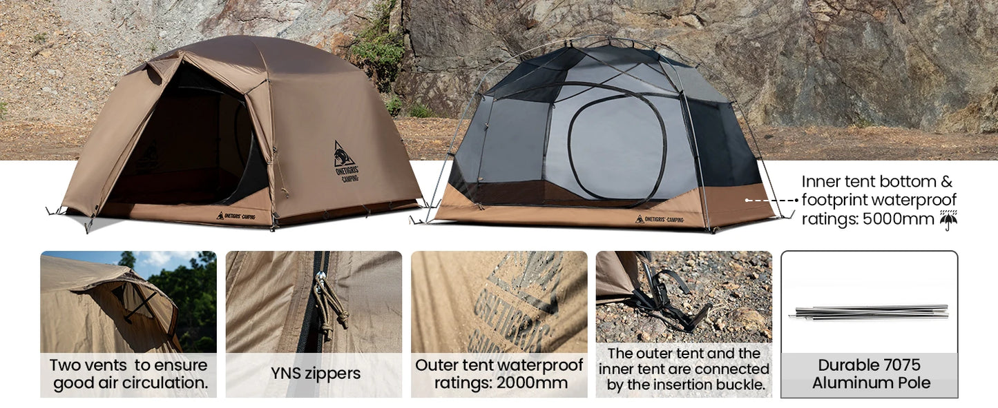 OneTigris JOVIAN Camping Tent 3-Season 4-Person Outdoor Backpacking Shelter With Tent Bottom Waterproof Floor Mat