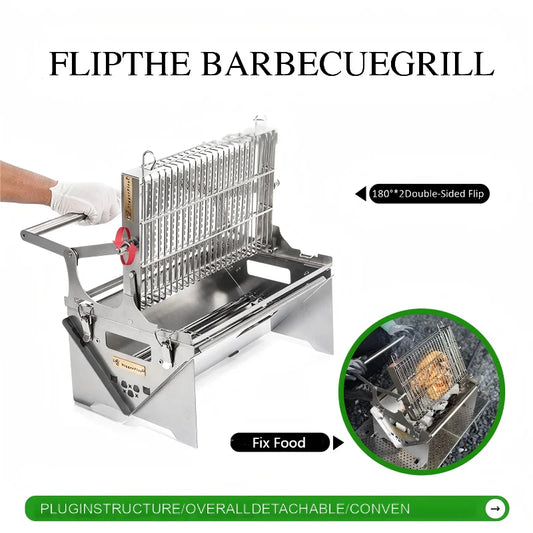 360° Rotating BBQ Grill – Stainless Steel, 5.7kg Lightweight for Camping & Parties – Feeds 1-6, Hands-Free Grilling for Family &