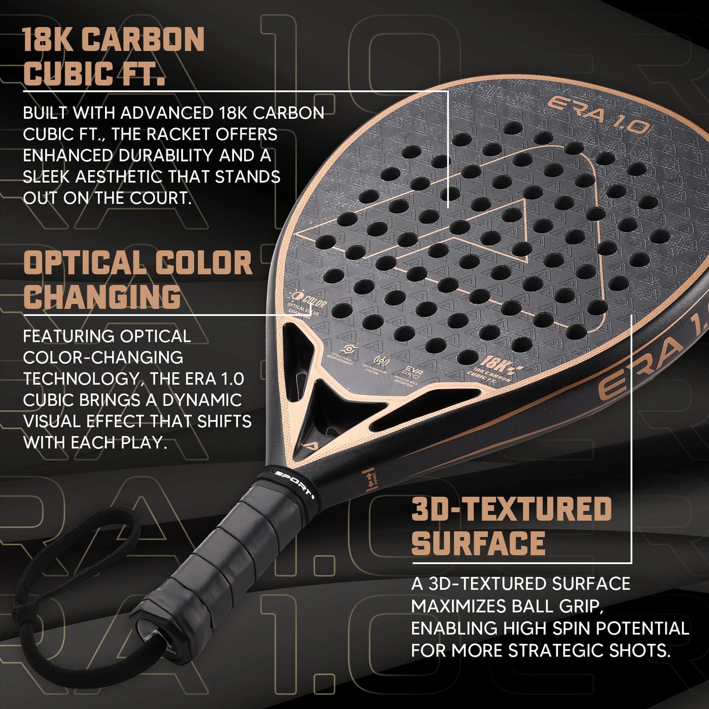 AMASPORT Padel Racket Cubic 18k/Ti Carbon 3D-Textured Surface Padel Tennis Racquets for High-level Players