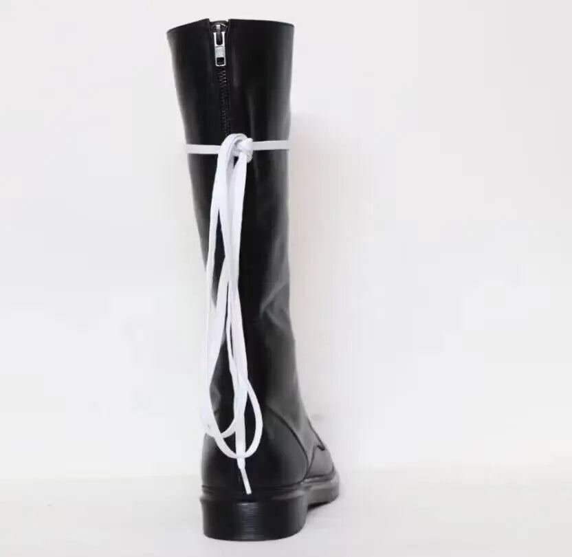 Lace Up Cowhide Knight Boots for Men Black Genuine Leather High Boots Back Zipper Over The Knee Motorcycle Boots Winter Shoes