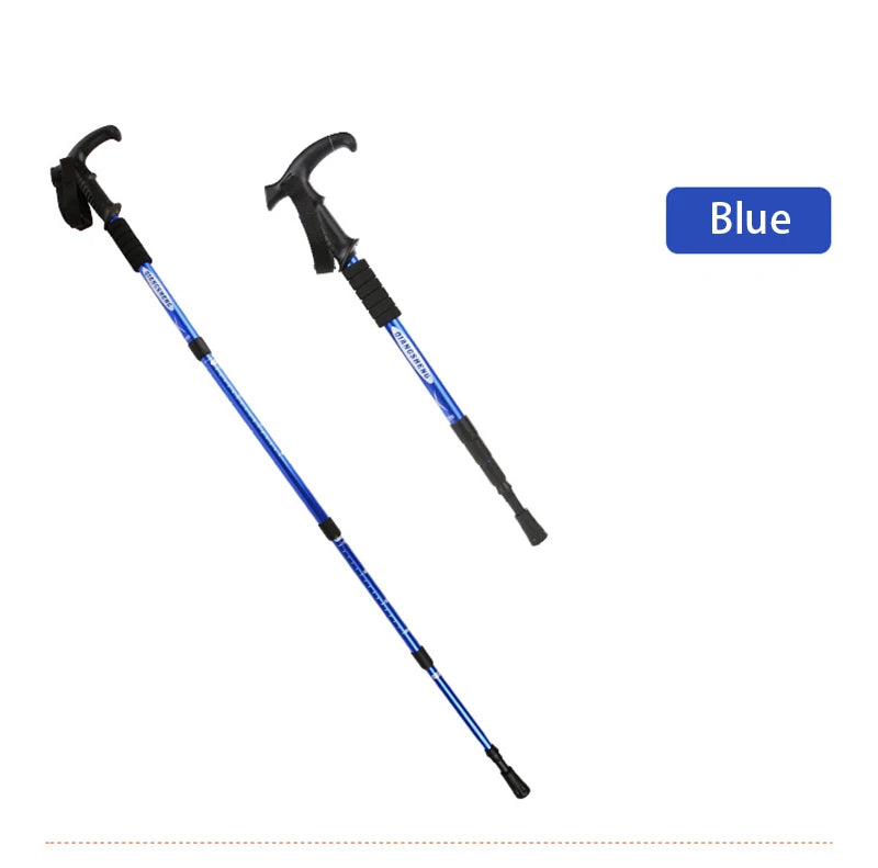 Four-section T-handle Trekking Pole Outdoor Travel Cane Climbing  Pole Aluminum Alloy Telescopic Pole Hiking Walking Stick