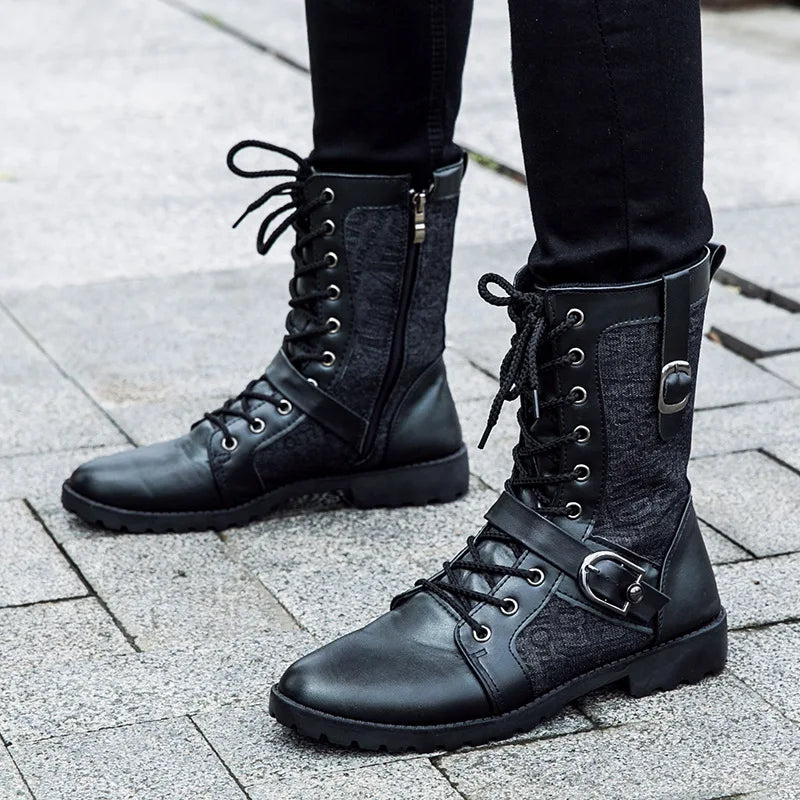 Winter Boots Men Leather Boots Men High Top Shoes Round Head Winter Footwear Lace Casual Shoes Man Plus Size tyh6