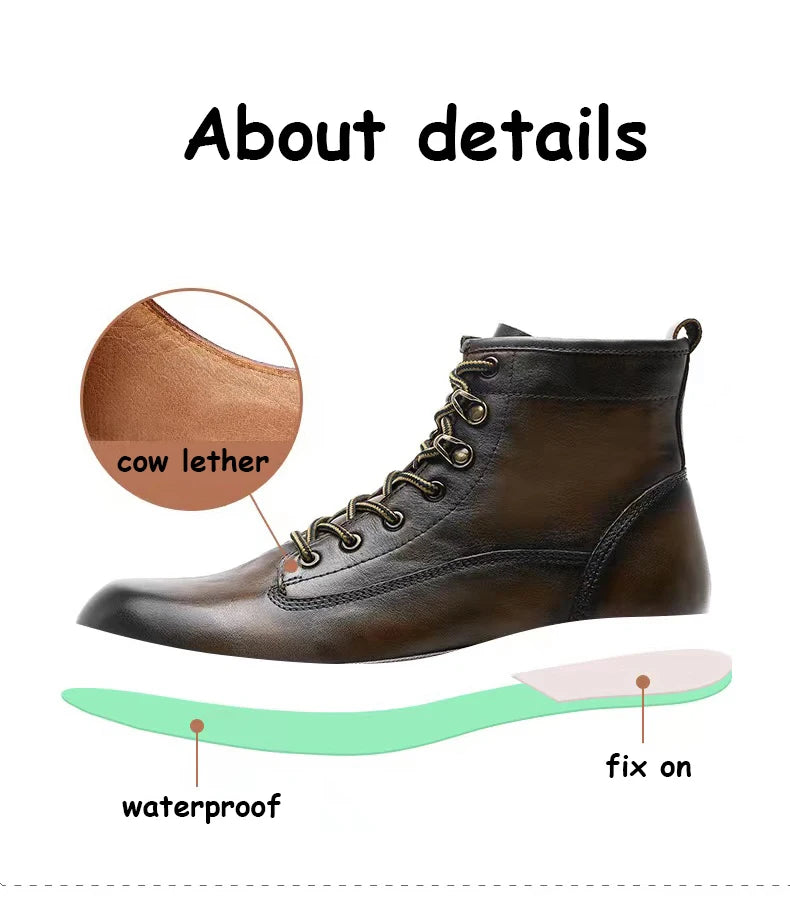 Desai Brand Men Boots Winter Cowboy Full Grain Genuine Leather Military Men Motorcycle Shoes Casual Work Fashion High Quality