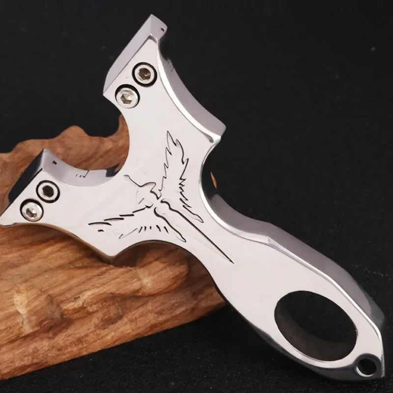 New Stainless Steel CNC Wire-cut Slingshot Exquisitely Carved Patterns High-quality Shooting Catapult Set with Rubber Band