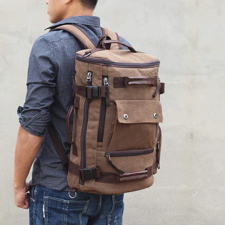 Outdoor Hiking Camping Canvas Backpack Large Capacity Tactical Travel Climbing Bag Luggage Handbag Men Women Computer Rucksack