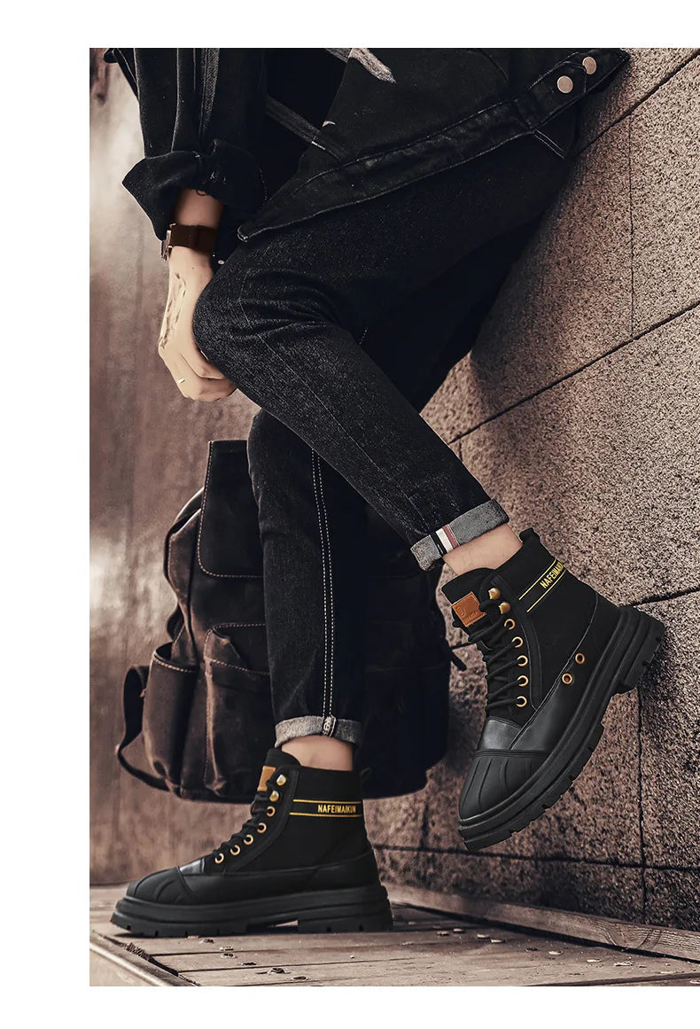 Luxury Men's High Top Ankle Boots Winter Motorcycle Boots Men Platform Safety Shoes Sneakers Work Boots for Men Tooling Booties