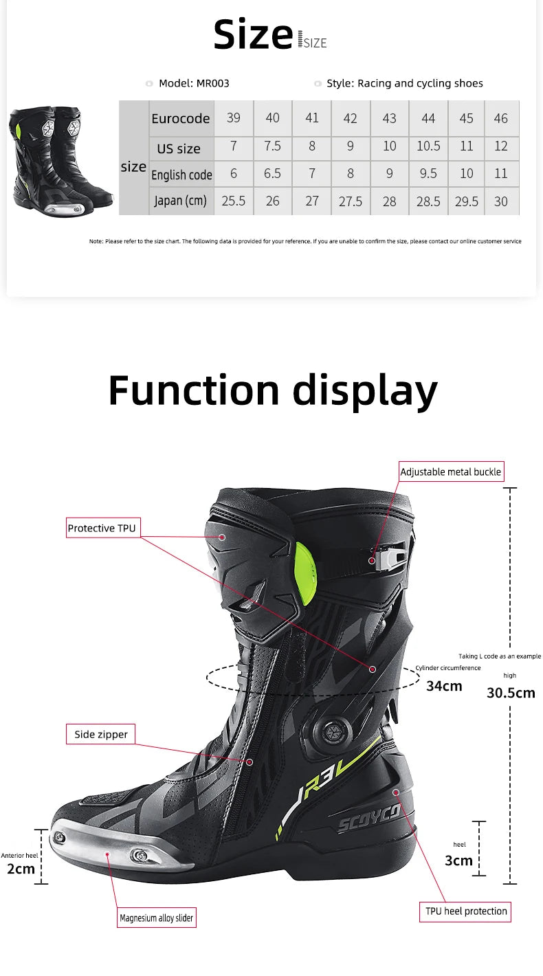 SCOYCO Motorcycle Boots Men Non-slip Anti-fall Professional Motorbike Racing Track Long Boots Mid-Calf Riding Protective Shoes