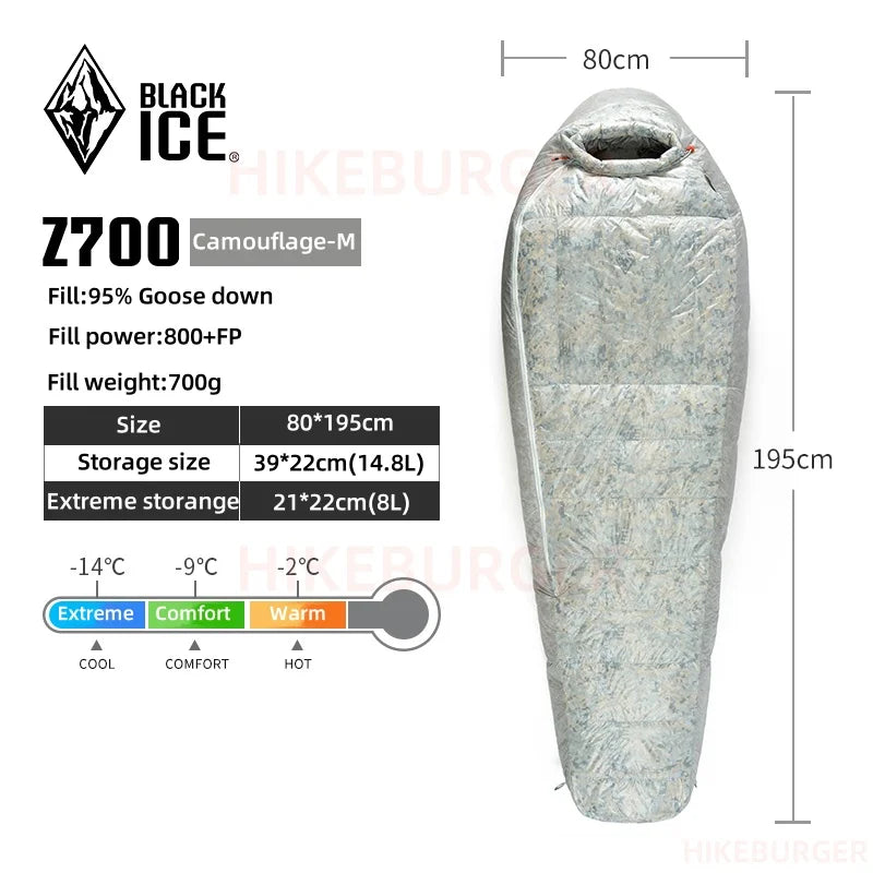 Black Ice Z-series 800FP Outdoor Camping Sleeping Bag Ultralight Coldproof Mummy Goose Down Tent Thickness Sleeping Bag