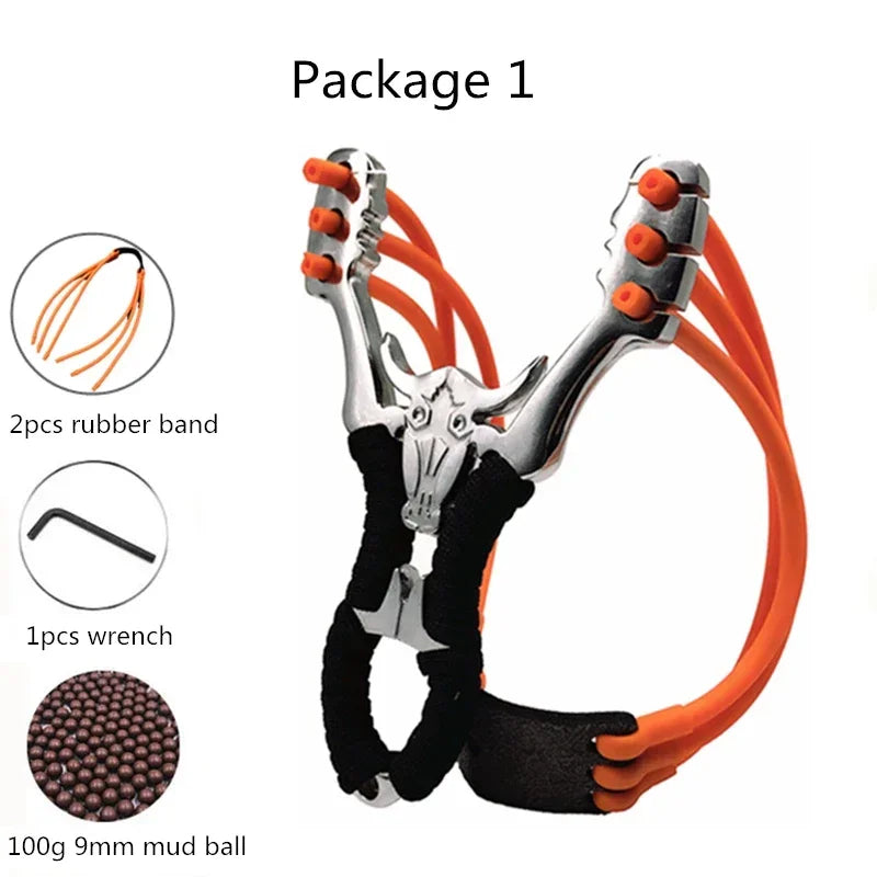 Outdoor Precision Competitive Hunting Catapult Slingshot New Stainless Steel Metal Rubber Band Bull Head Big Power Slingshot Toy